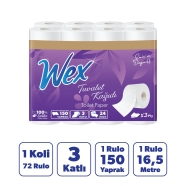 WEX WEX1014 3 KATLI TUVALET KAĞIDI 24*3 RULO 150 72'Lİ RULO 42 g/m² ÜÇ KAT Tu...